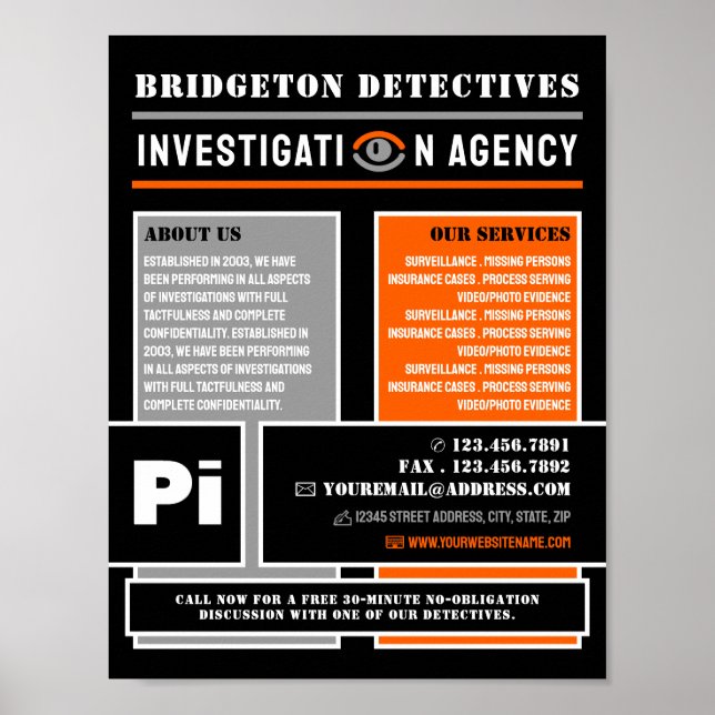 Poster Olho Privado Negrito, Detetive Detetive Investigad (Frente)