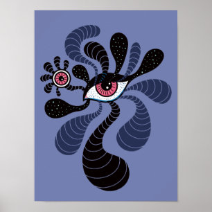 Poster Olho Rosa Duplo Assustador Da Arte Hiponética Psic