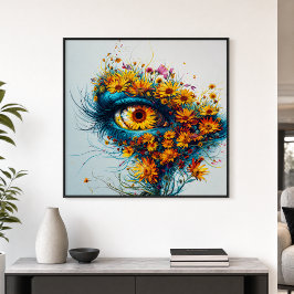 Pôster Olho Surreal da Mãe Natureza Amarelo Verde Flores 