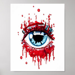Poster Olhos Azuis Derrubando Arte de horror sanguíneo
