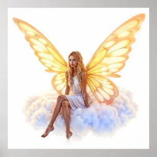 Poster Olhos azuis mágicos e bonitos asas brilhantes e ou