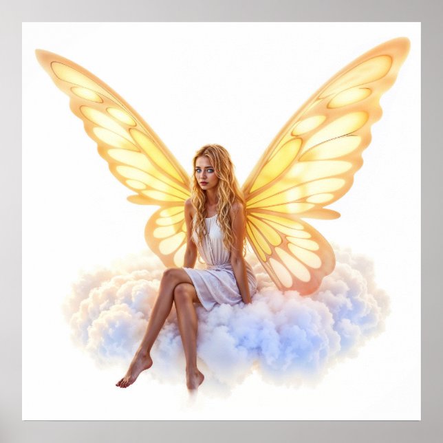 Poster Olhos azuis mágicos e bonitos asas brilhantes e ou (Frente)