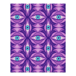 Pôster Olhos Azuis Quirky No Padrão Roxo Místico
