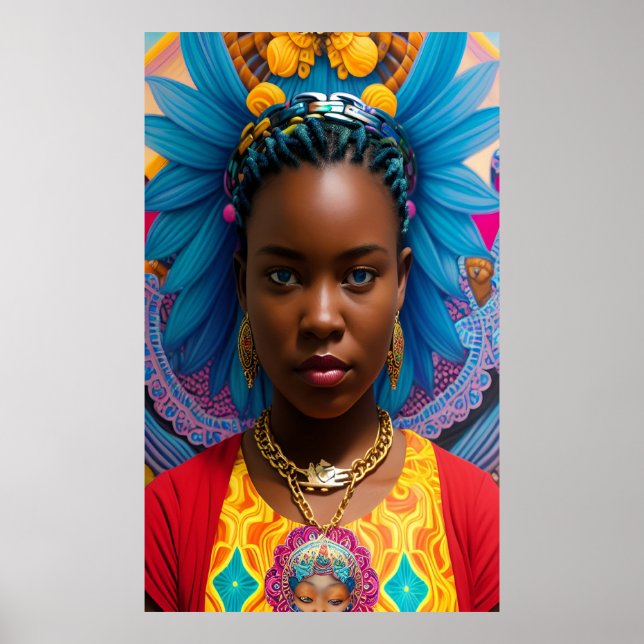 Poster Olhos azuis Senhora africana com correntes (Frente)