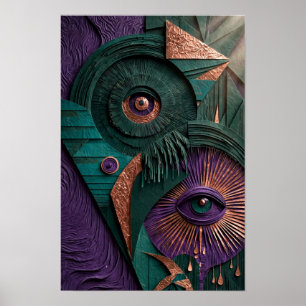 Poster Olhos de Oráculo Místico Alívio - 3D Esmeralda Vio