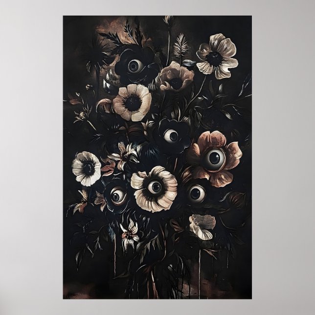 Poster Olhos em flores escuras e temperamentais, estampa  (Frente)