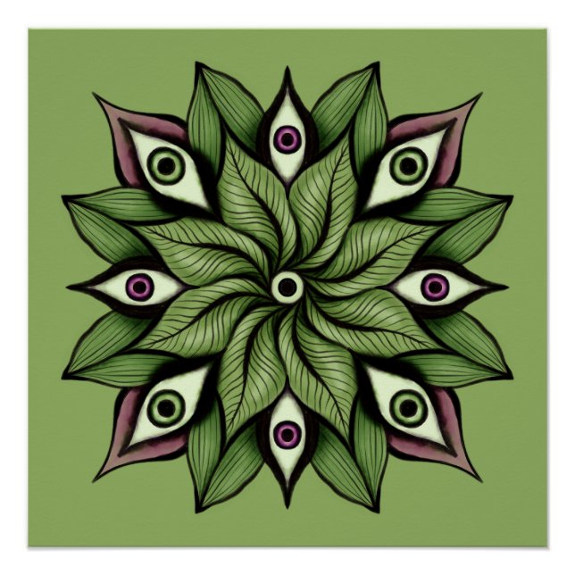 Pôster Olhos Psicodélicos Mandala - Padrão Floral Trippy (Frente)