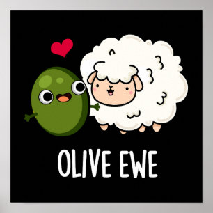 Poster Olive Ewe Engraçado Amor Pun Dark BG