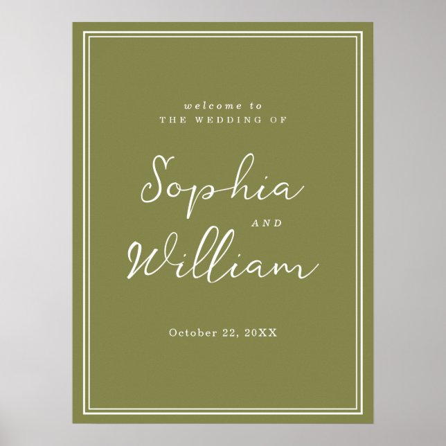 Poster Olive Green Modern Wedding Welcome Sign (Frente)