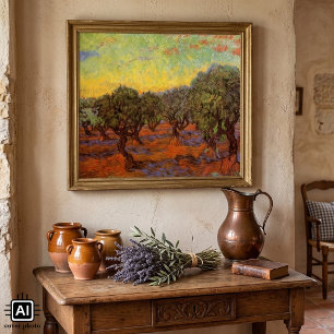 Pôster Olive Grove, Orange Sky, por Vincent van Gogh