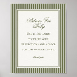 Poster Olive Martini Green Striped Advice for Baby Game