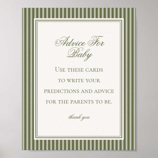 Poster Olive Martini Green Striped Advice for Baby Game (Frente)