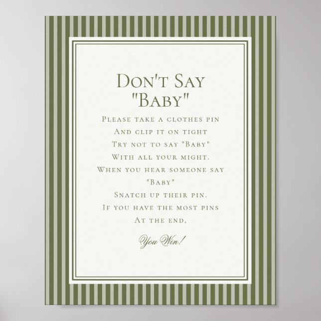 Poster Olive Martini Green Striped Baby Shower Game (Frente)