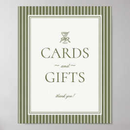 Poster Olive Martini Green Striped Cards and Gifts Sign