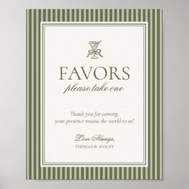 Poster Olive Martini Green Striped Wedding Favors Sign