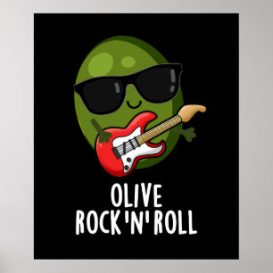 Poster Olive Rock E Roll Funny Rocker Olive Pun Dark BG