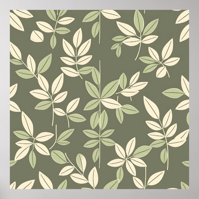 Poster Olive Sage Botanical Leaves Pattern  (Frente)
