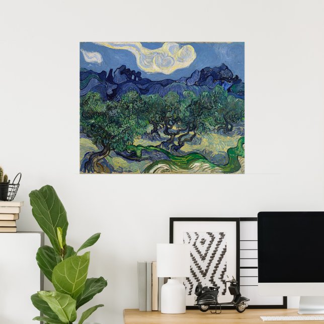 Poster Oliveiras com Alpilles por Vincent van Gogh (Escritório em casa)