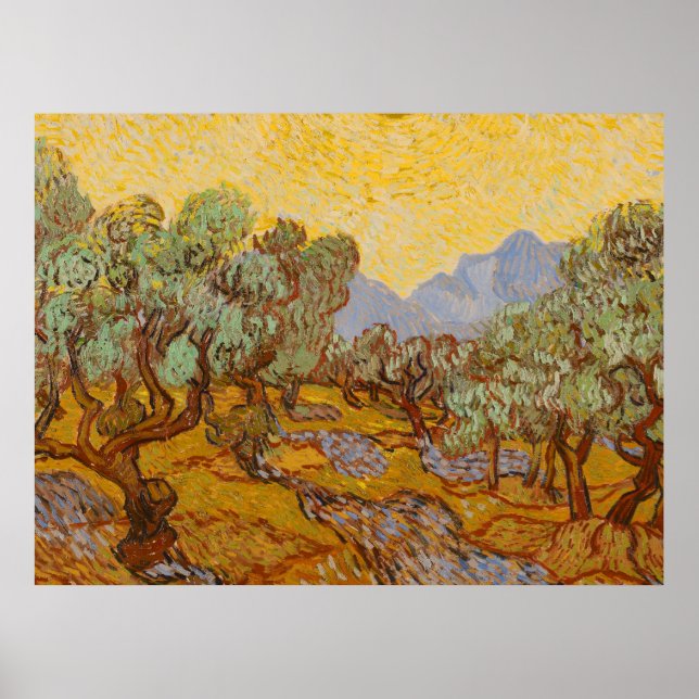 Poster Oliveiras de Van Gogh Sol Amarelo Céu (Frente)