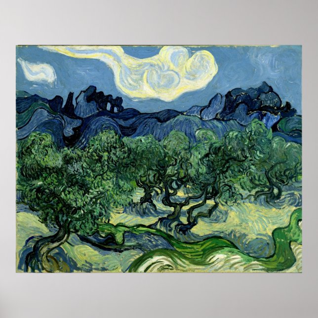Pôster Oliveiras de Vincent van Gogh (1889) (Frente)