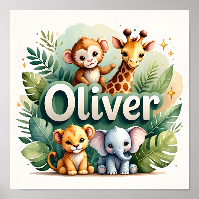 Poster Oliver Safari Nursery Wall Art (Frente)