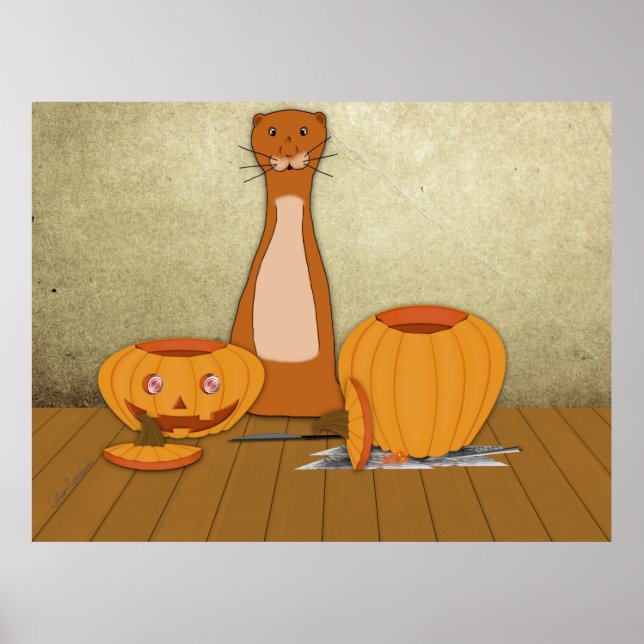 Poster Oliver The Otter Carves a Pumpkin (Frente)