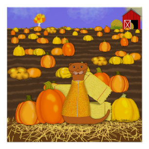 Pôster Oliver The Otter Pega uma Abóbora