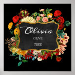 Poster Olivia Name Meaning Royal Roses Frame Gift<br><div class="desc">An elegant name meaning a poster dedicated to a new baby. Decorated with glitter like baby feet. 
Enjoy your day!
FlorenceKdesign</div>