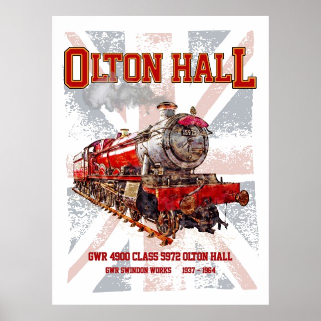 Poster Olton Hall Vintage Steam Train English Locomotive  (Frente)