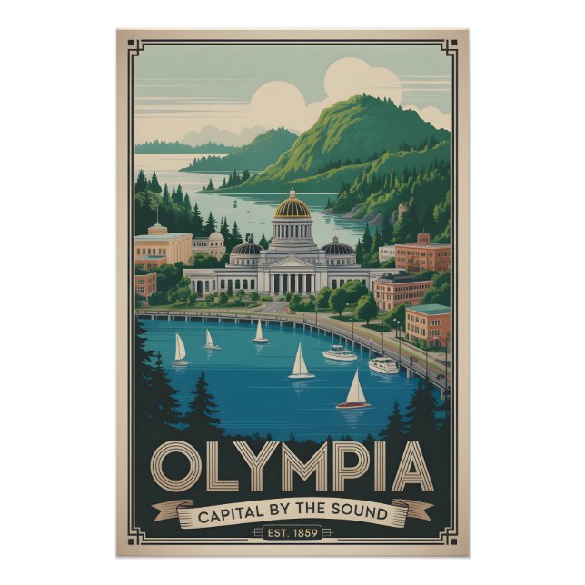 Pôster Olympia Vintage Washington Viagem Retro (Frente)