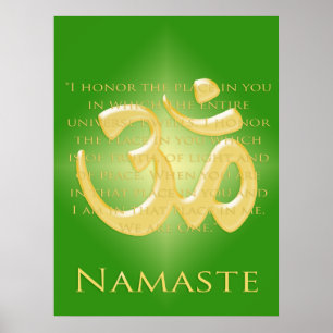 Pôster Om em Verde e Dourado - Namaste