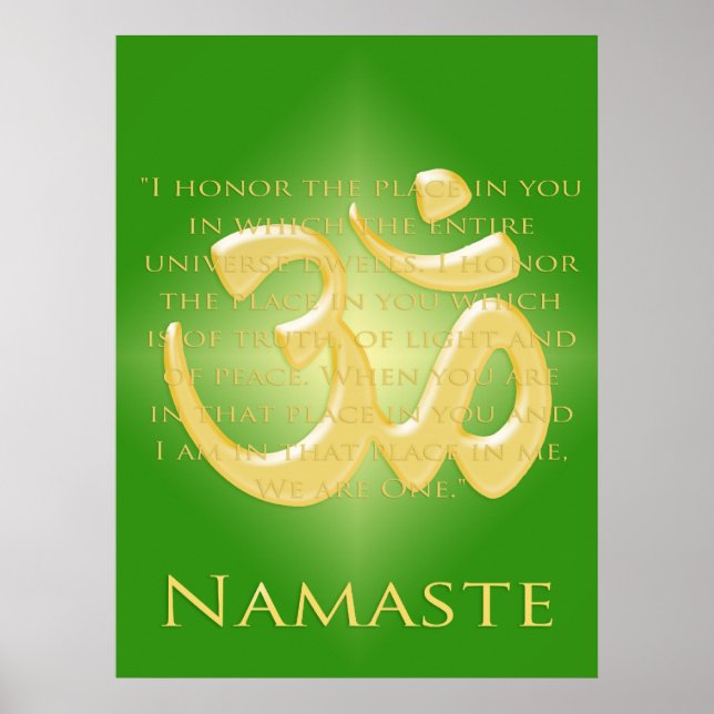 Pôster Om em Verde e Dourado - Namaste (Frente)