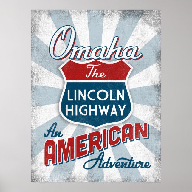 Poster Omaha Lincoln Highway Vintage America Nebraska (Frente)