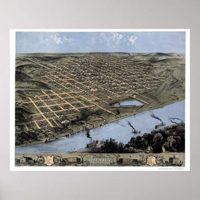 Poster Omaha, NE Panorâmica - 1868 (Frente)