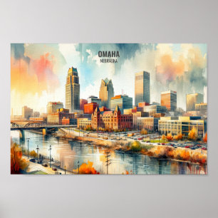 Poster Omaha Nebraska Famoso Viagem coloca aquarela