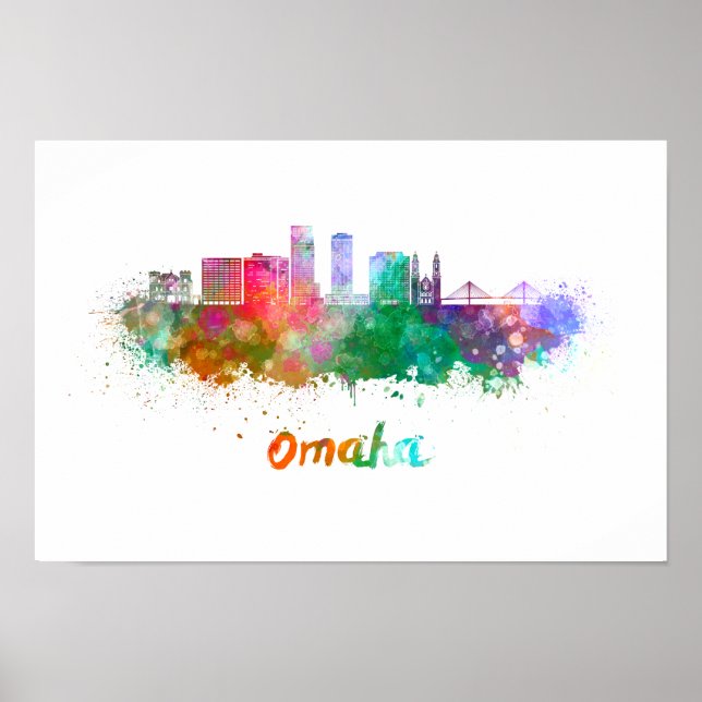Pôster Omaha V2  skyline in watercolor (Frente)