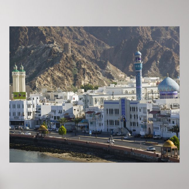 Poster Oman, Muscat, Mutrah. Edifícios ao longo de Mutrah (Frente)