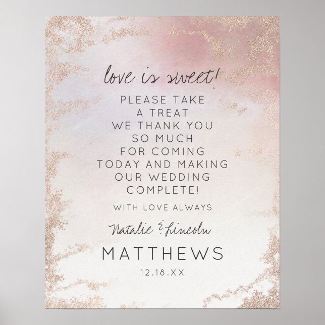 Poster Ombre Blush Pink Foil Love é doce Sinal de Casamen (Frente)