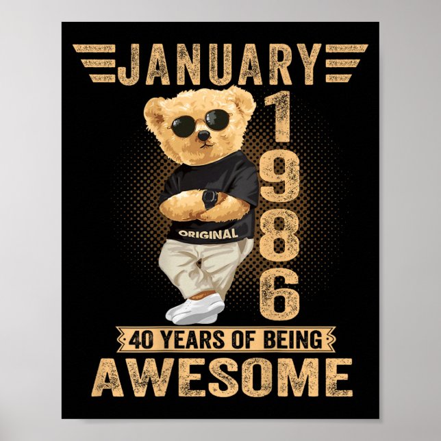 Poster (on Back) January 40th Birthday Men Women 1986 Ted (Frente)