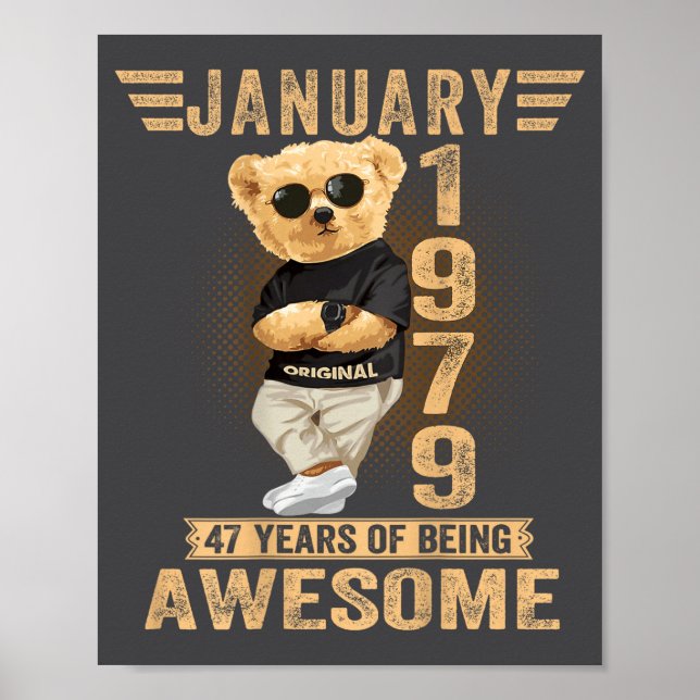 Poster (on Back) January 47th Birthday Men Women 1979 Ted (Frente)