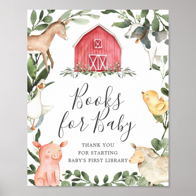 Poster On The Farm Baby Shower Books For Baby Sign (Frente)