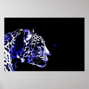 Poster Onça Preta e Azul Pop Art