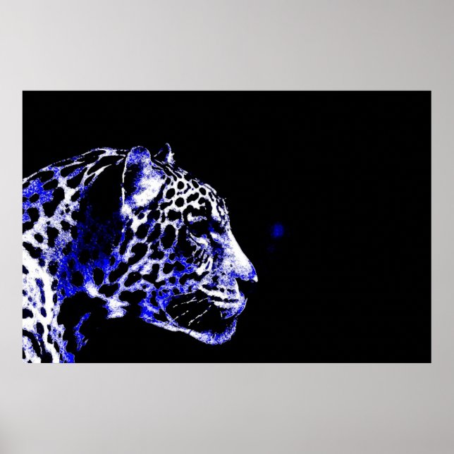 Poster Onça Preta e Azul Pop Art (Frente)