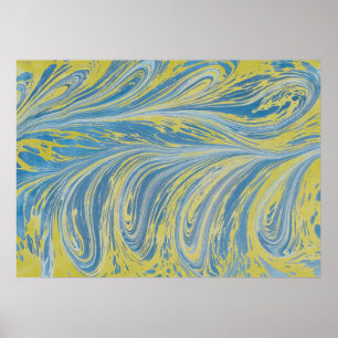 Poster Onda Abstrato Azul E Dourada