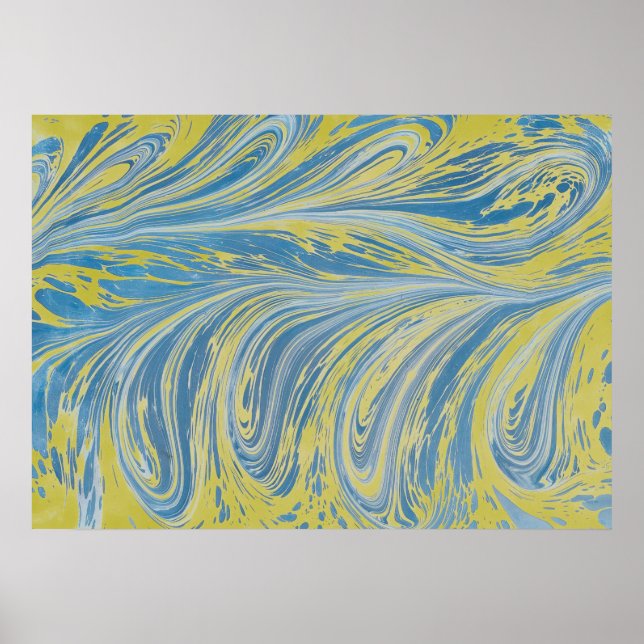 Poster Onda Abstrato Azul E Dourada (Frente)