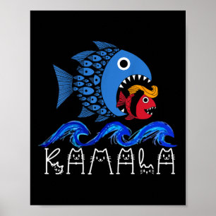 Poster Onda Azul 2024 Engraçado Peixe Grande Come Peixe P