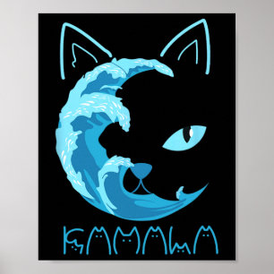 Poster Onda Azul De Gato Damala Tipografia De Gato Kamala