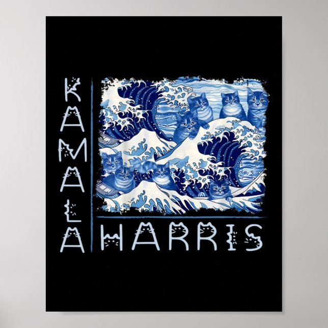 Poster Onda Bonita De Gatos Azuis Para Kamala Harris Engr (Frente)