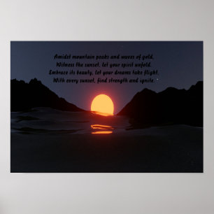 Poster onda da montanha pôr do sol no oceano Estética