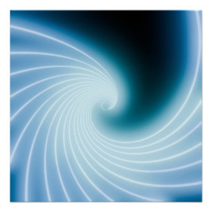 Pôster Onda de arte de linha néon azul brilhante